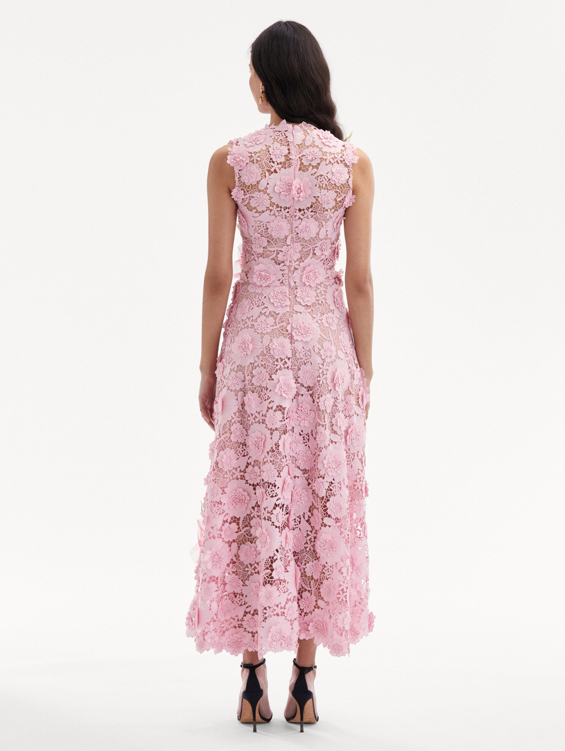 Hibiscus Embroidered Guipure Dress Back View