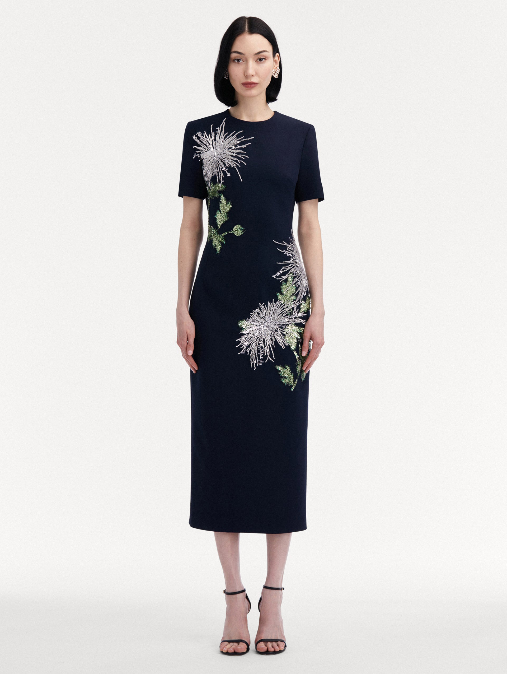 Dandelion Crystal Embroidered Pencil Dress Front View