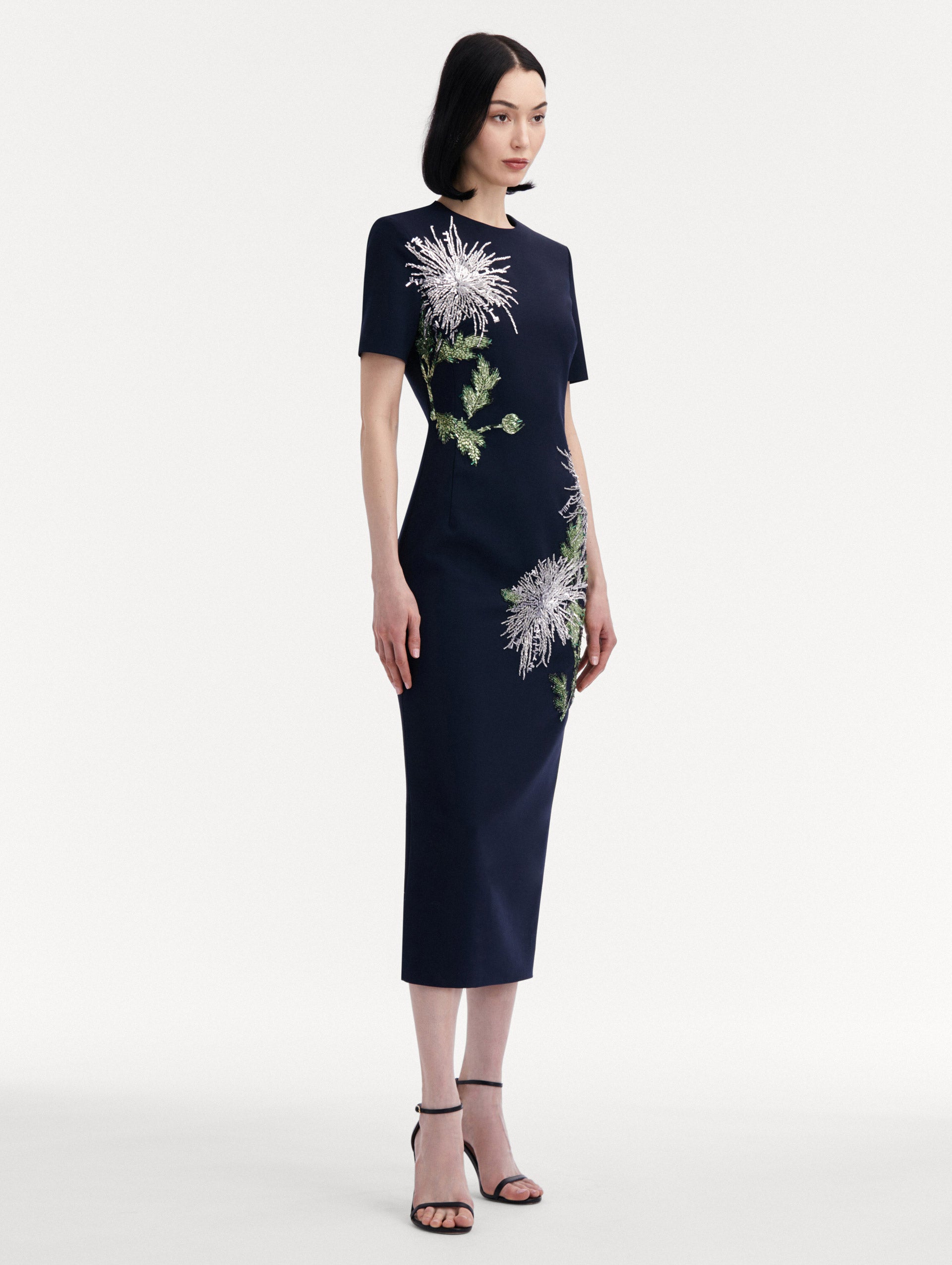 Dandelion Crystal Embroidered Pencil Dress Side View