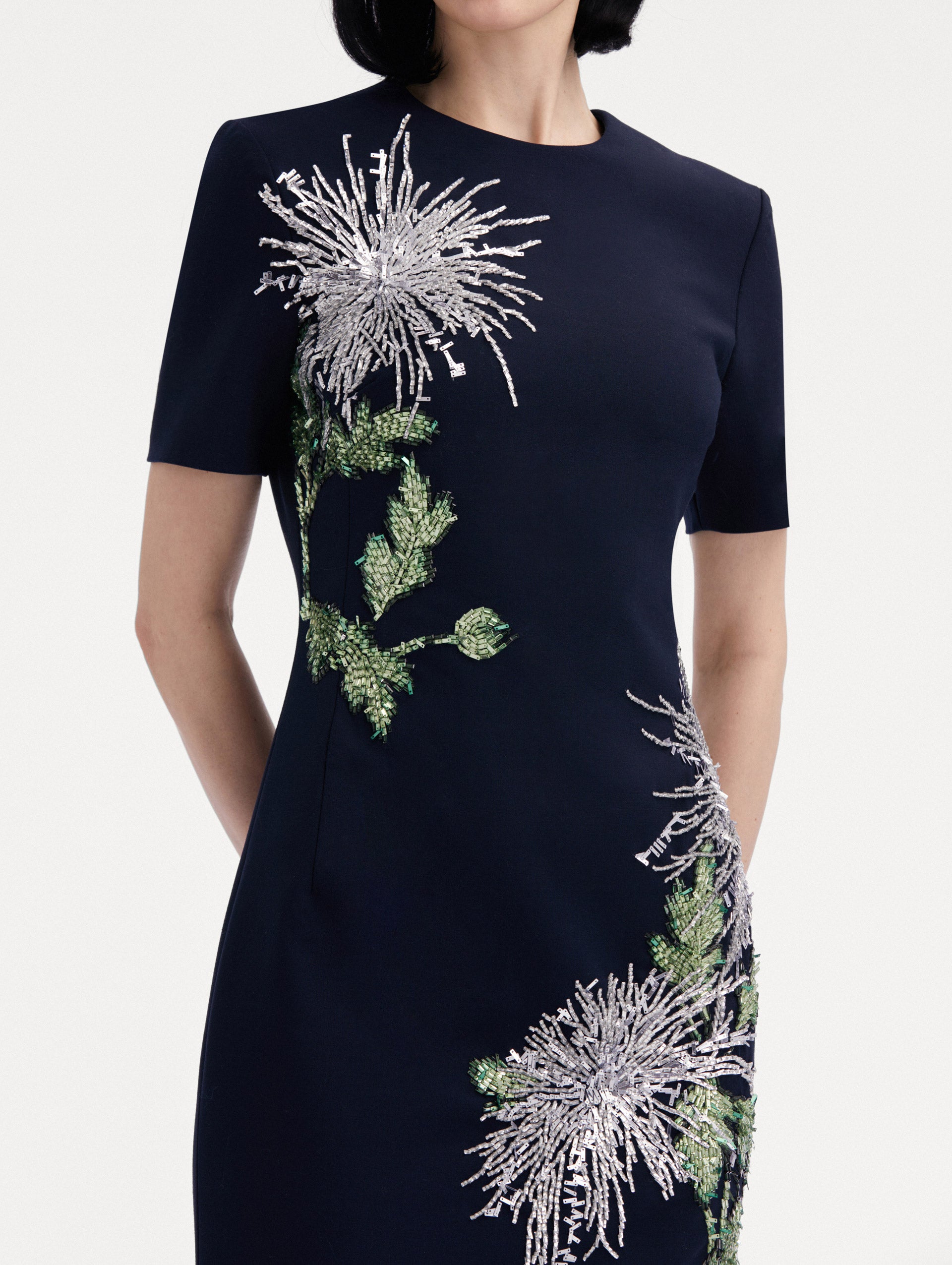 Dandelion Crystal Embroidered Pencil Dress Zoom View