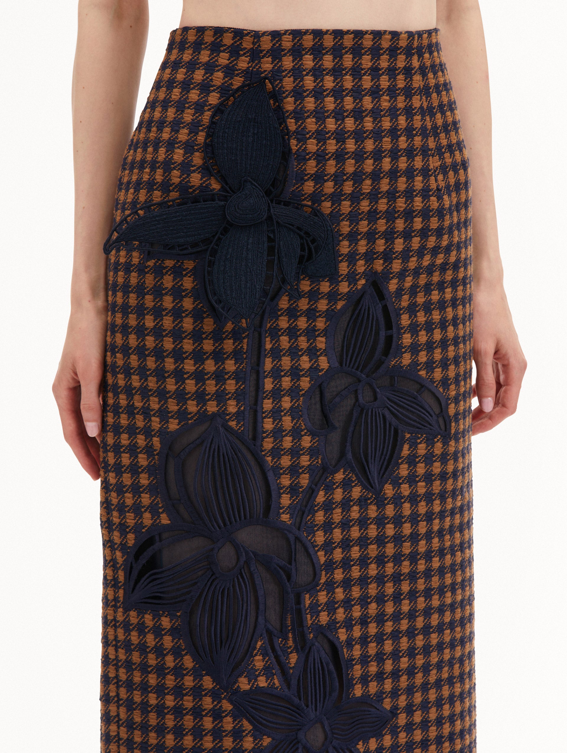 Check Tweed Orchid Embroidered Pencil Skirt Zoom View