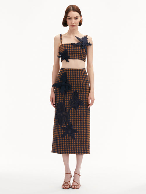 Check Tweed Orchid Embroidered Pencil Skirt Front View