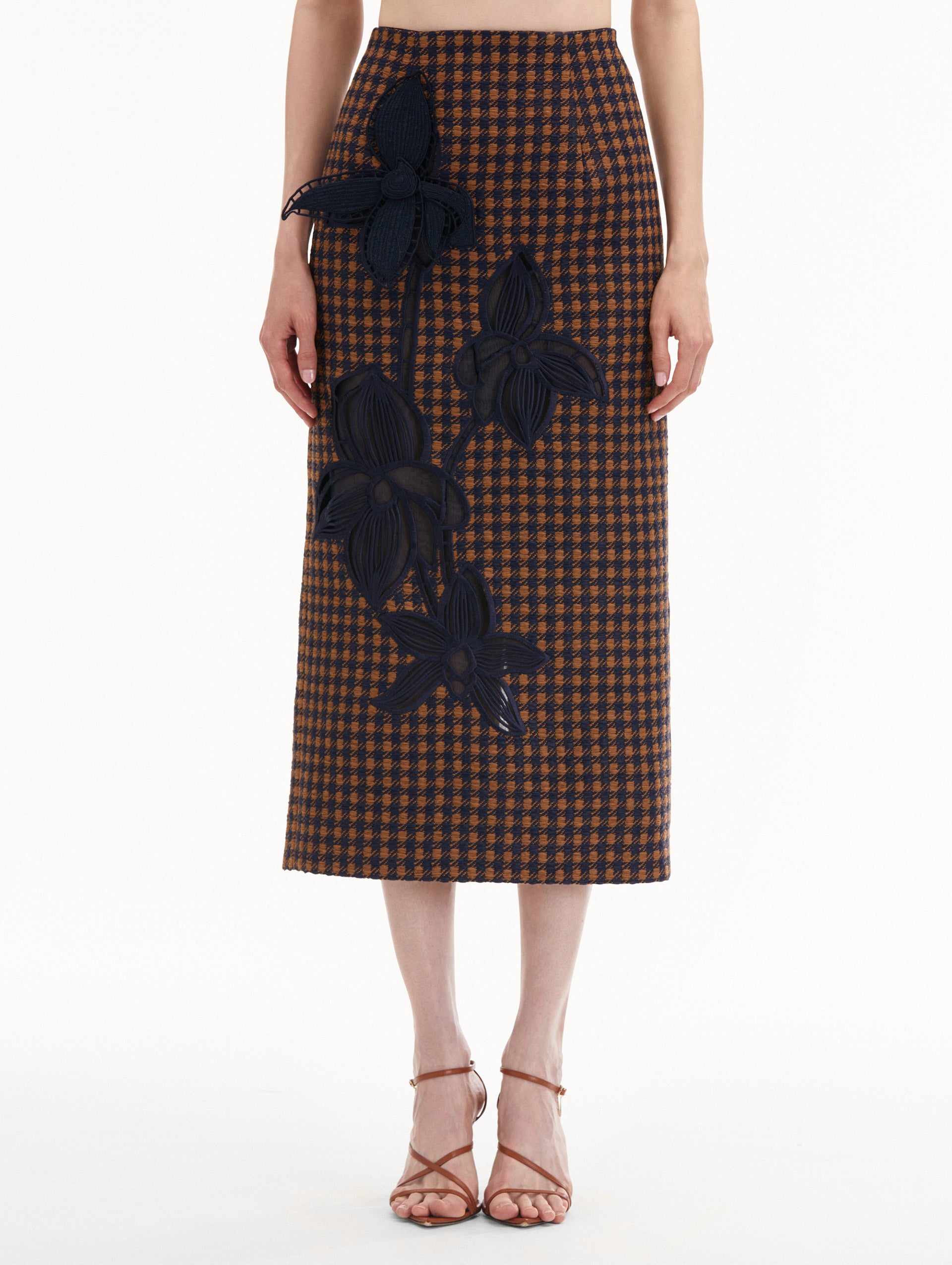 Check Tweed Orchid Embroidered Pencil Skirt Front View