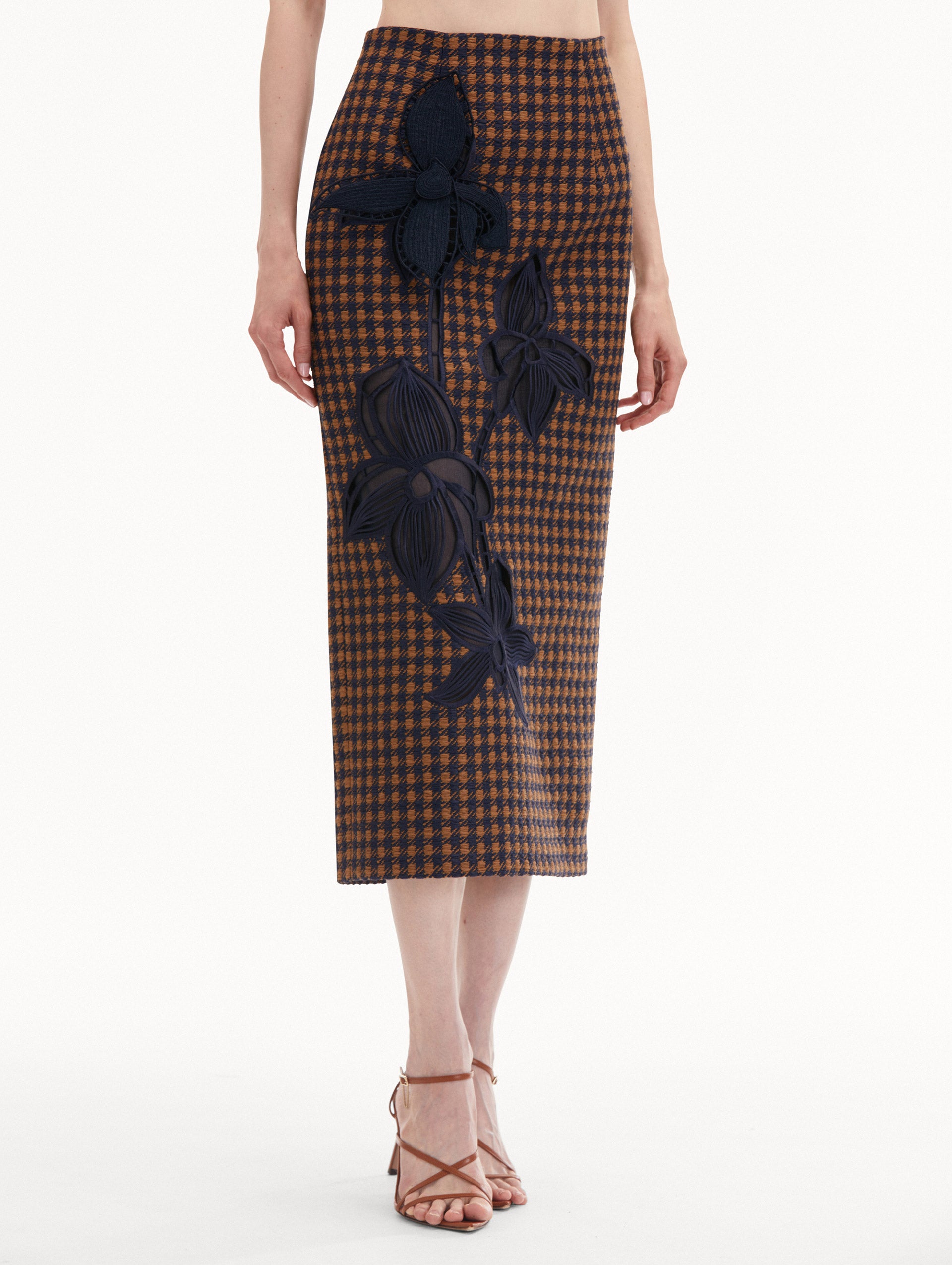 Check Tweed Orchid Embroidered Pencil Skirt Side View