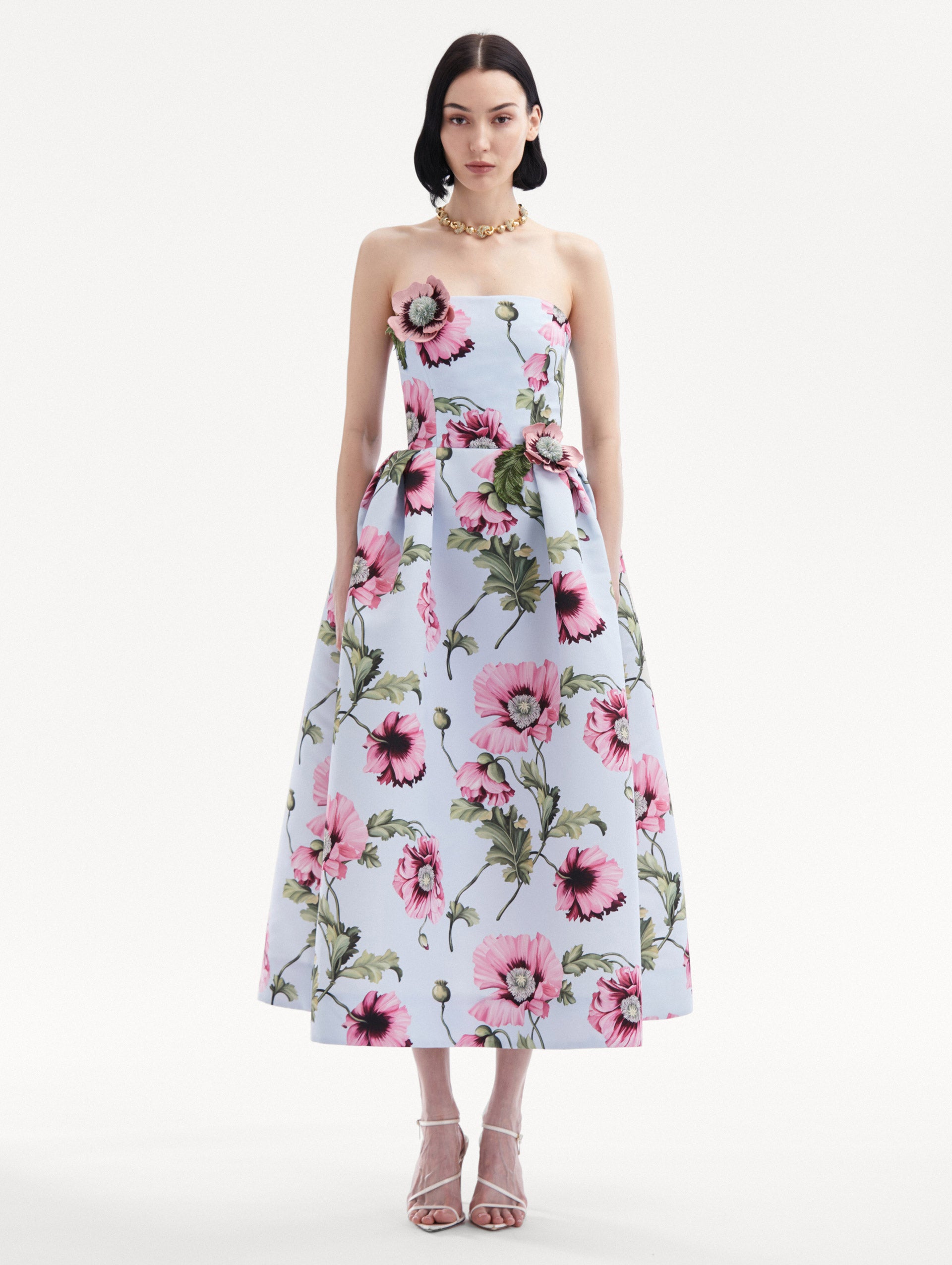 Poppy Embroidered Strapless Dress Front View