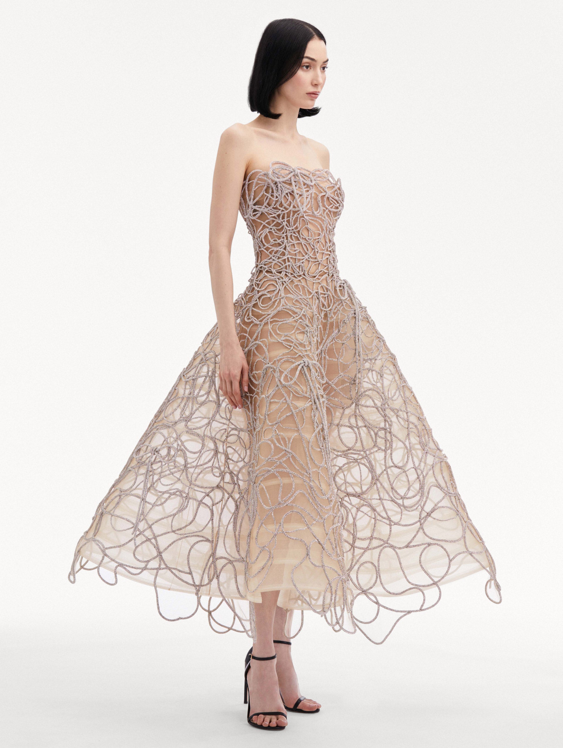 Crystal Embroidered Cord Gown Side View