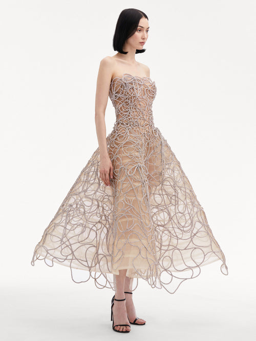 Crystal Embroidered Cord Gown Side View