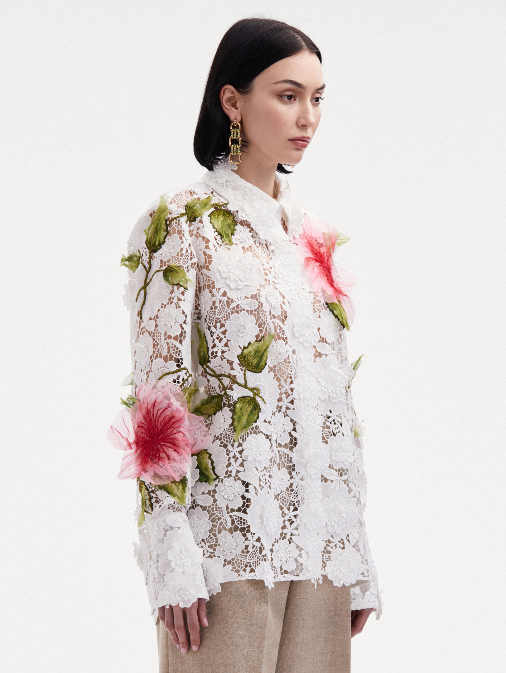 Hibiscus Embroidered Floral Guipure Blouse Side View