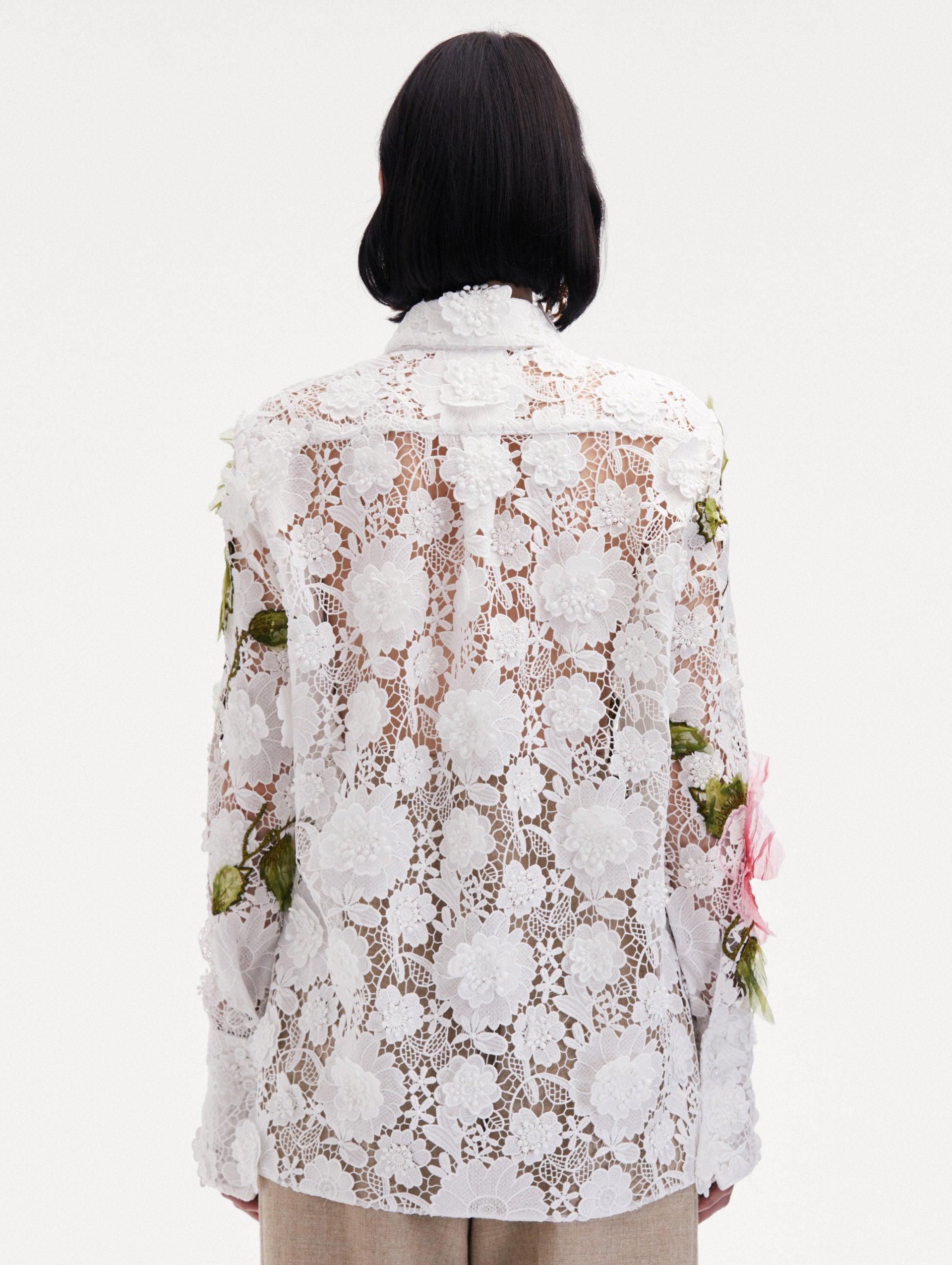 Hibiscus Embroidered Floral Guipure Blouse Back View