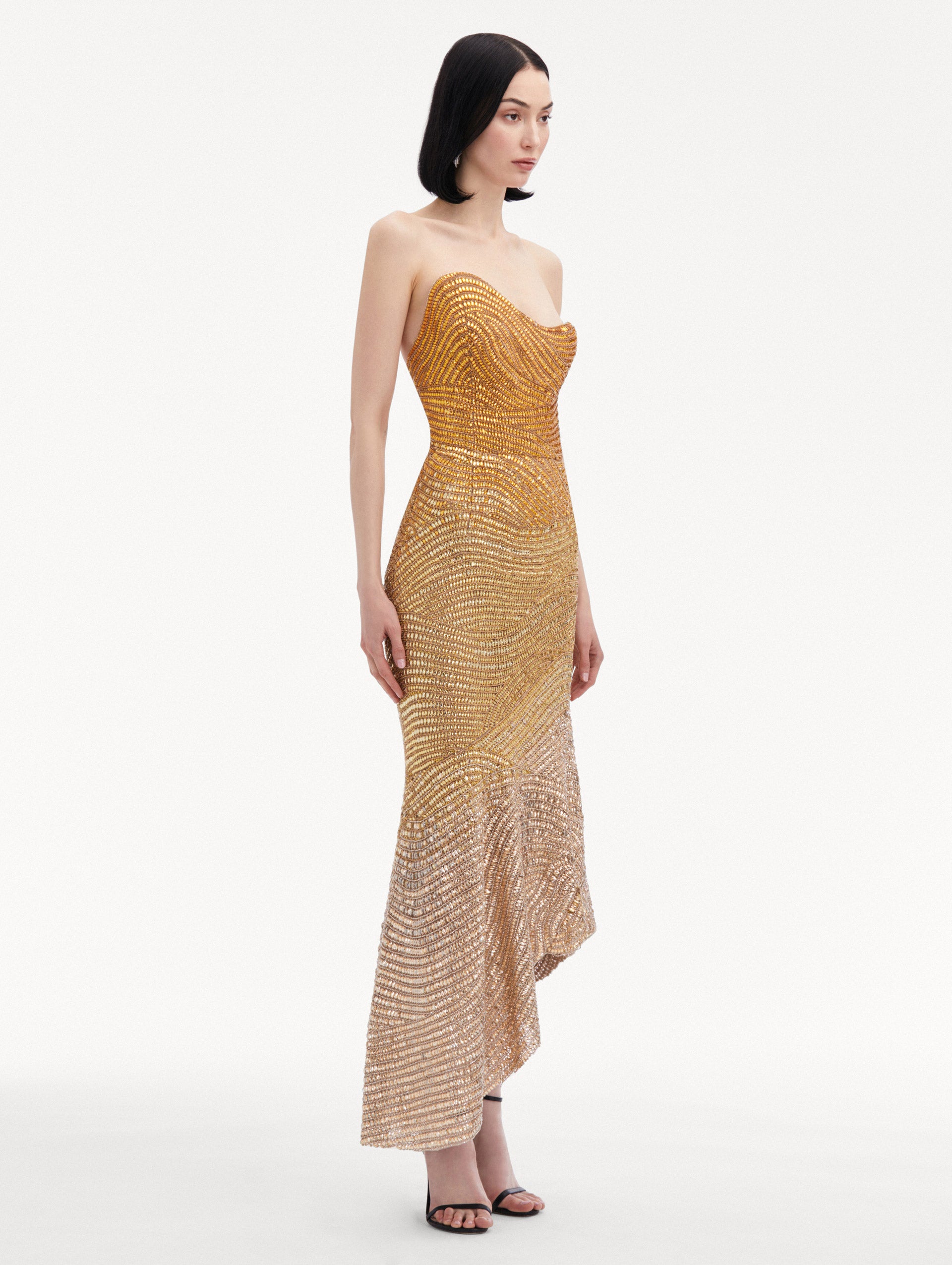 Ombre Crystal Embroidered Cocktail Dress Side View