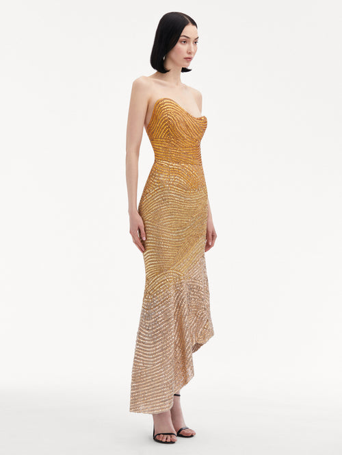 Ombre Crystal Embroidered Cocktail Dress Side View