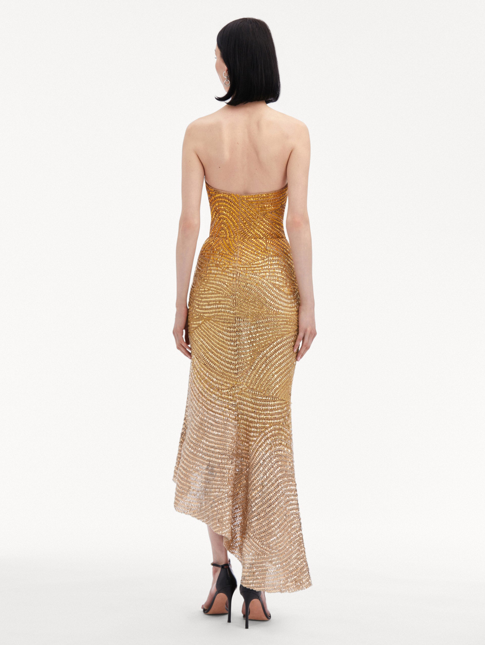 Ombre Crystal Embroidered Cocktail Dress Back View