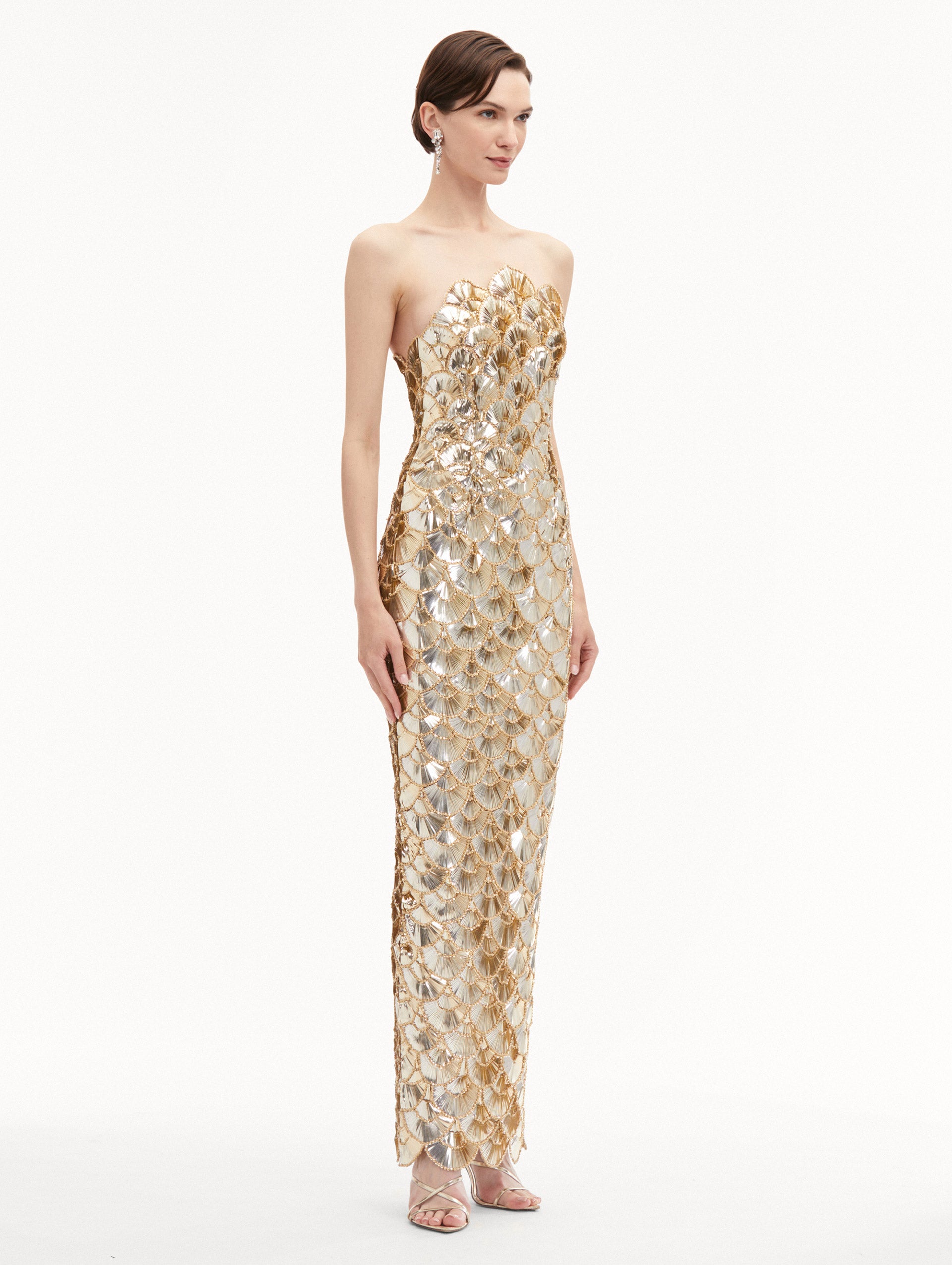 Sequin Scallop Embroidered Gown Side View