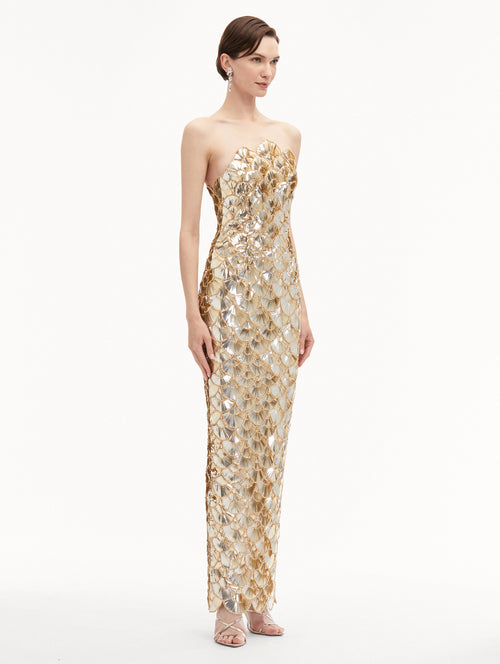 Sequin Scallop Embroidered Gown Side View