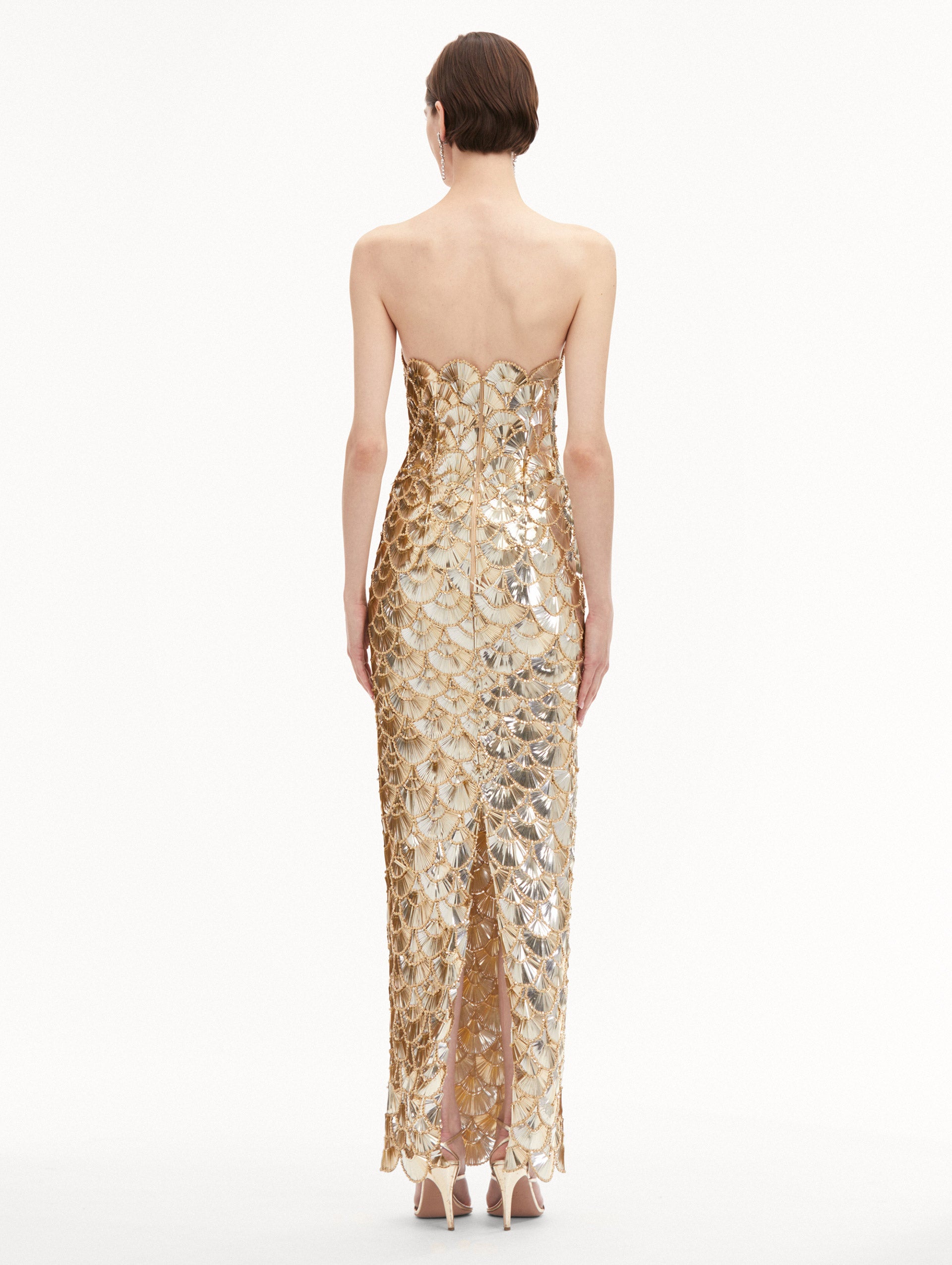 Sequin Scallop Embroidered Gown Back View