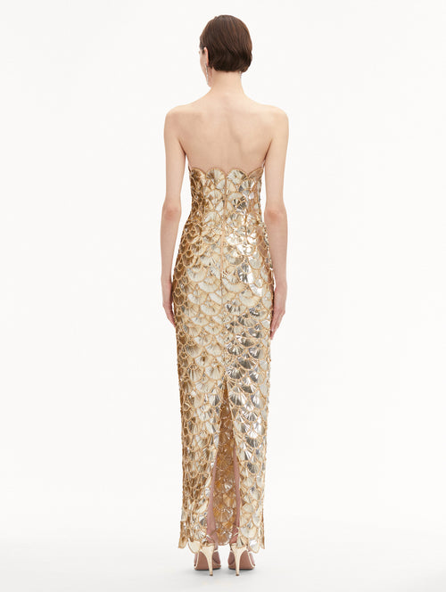 Sequin Scallop Embroidered Gown Back View