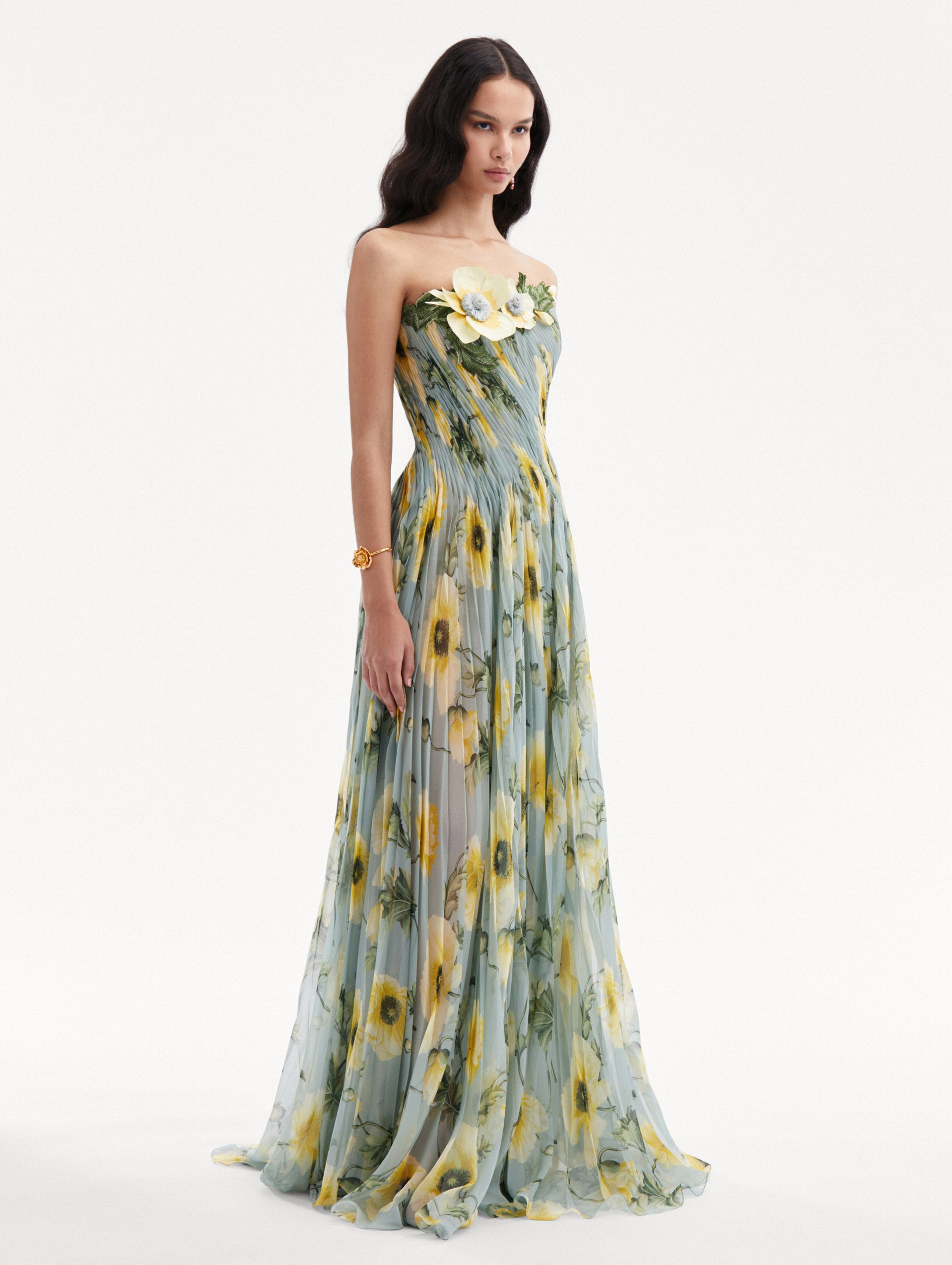 Poppy Threadwork Chiffon Gown Side View