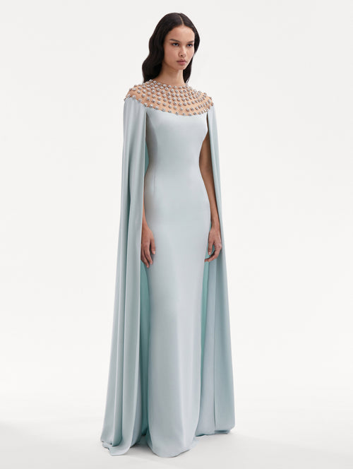 Crystal Embroidered Cape Back Caftan Side View