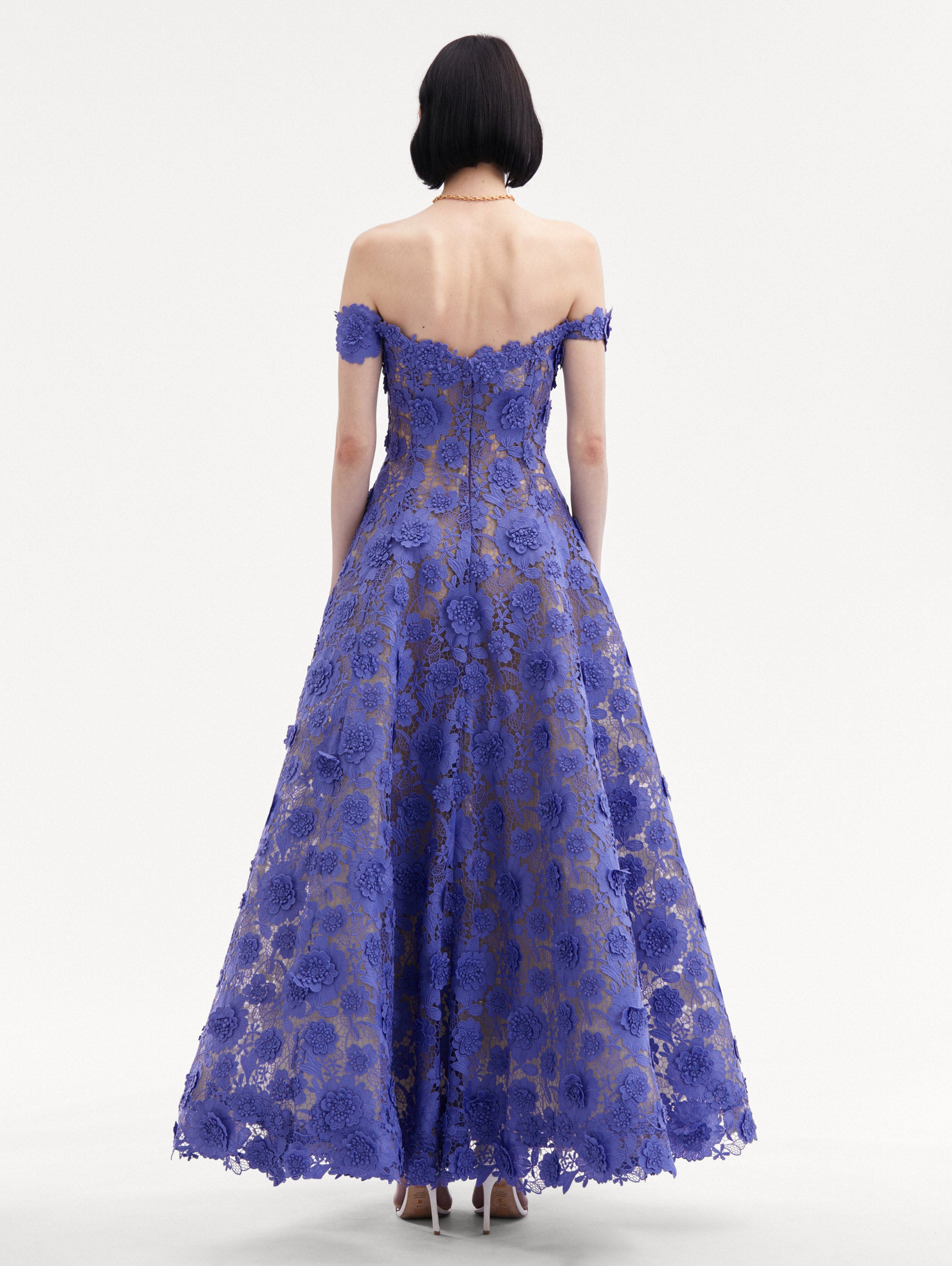 Off Shoulder Floral Guipure Gown Back View