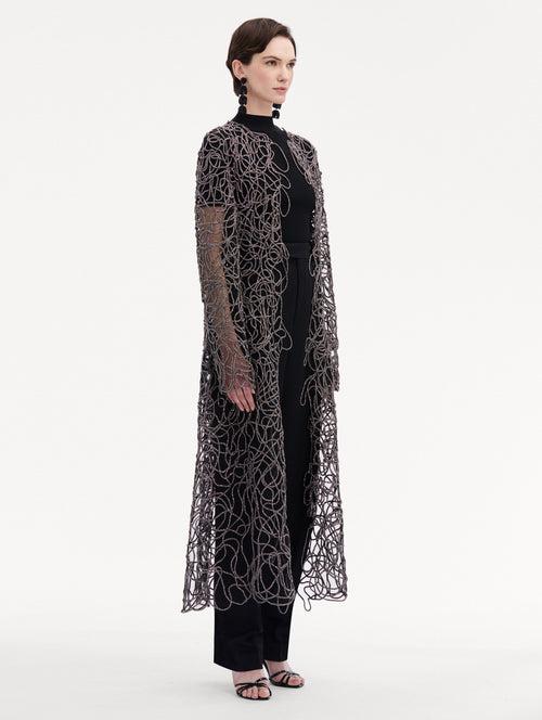 Crystal Embroidered Cord Coat Side View