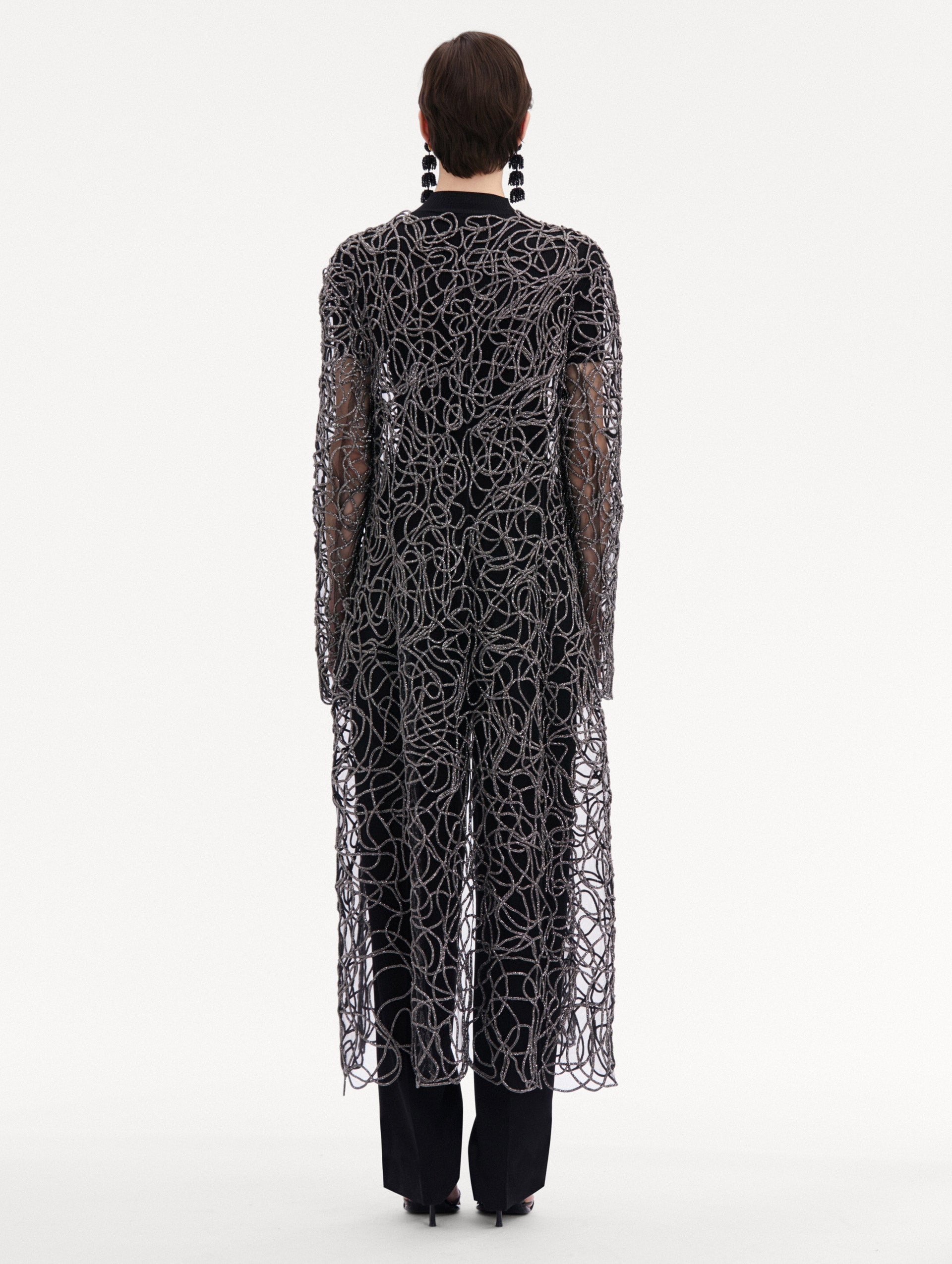 Crystal Embroidered Cord Coat Back View