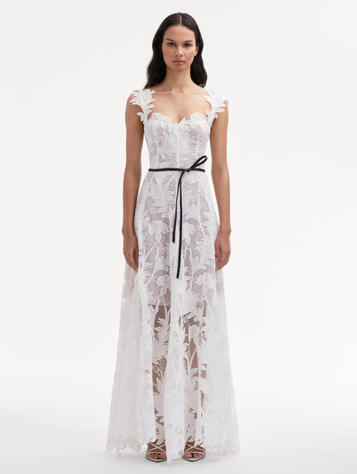 Marbled Carnation Guipure Sleeveless Gown Front View