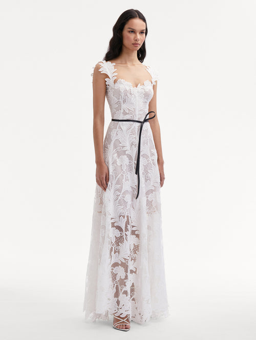 Marbled Carnation Guipure Sleeveless Gown Side View