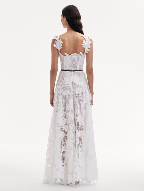 Marbled Carnation Guipure Sleeveless Gown Back View