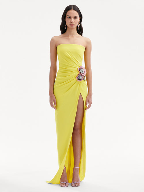 Poppy Embroidered High Slit Gown Front View