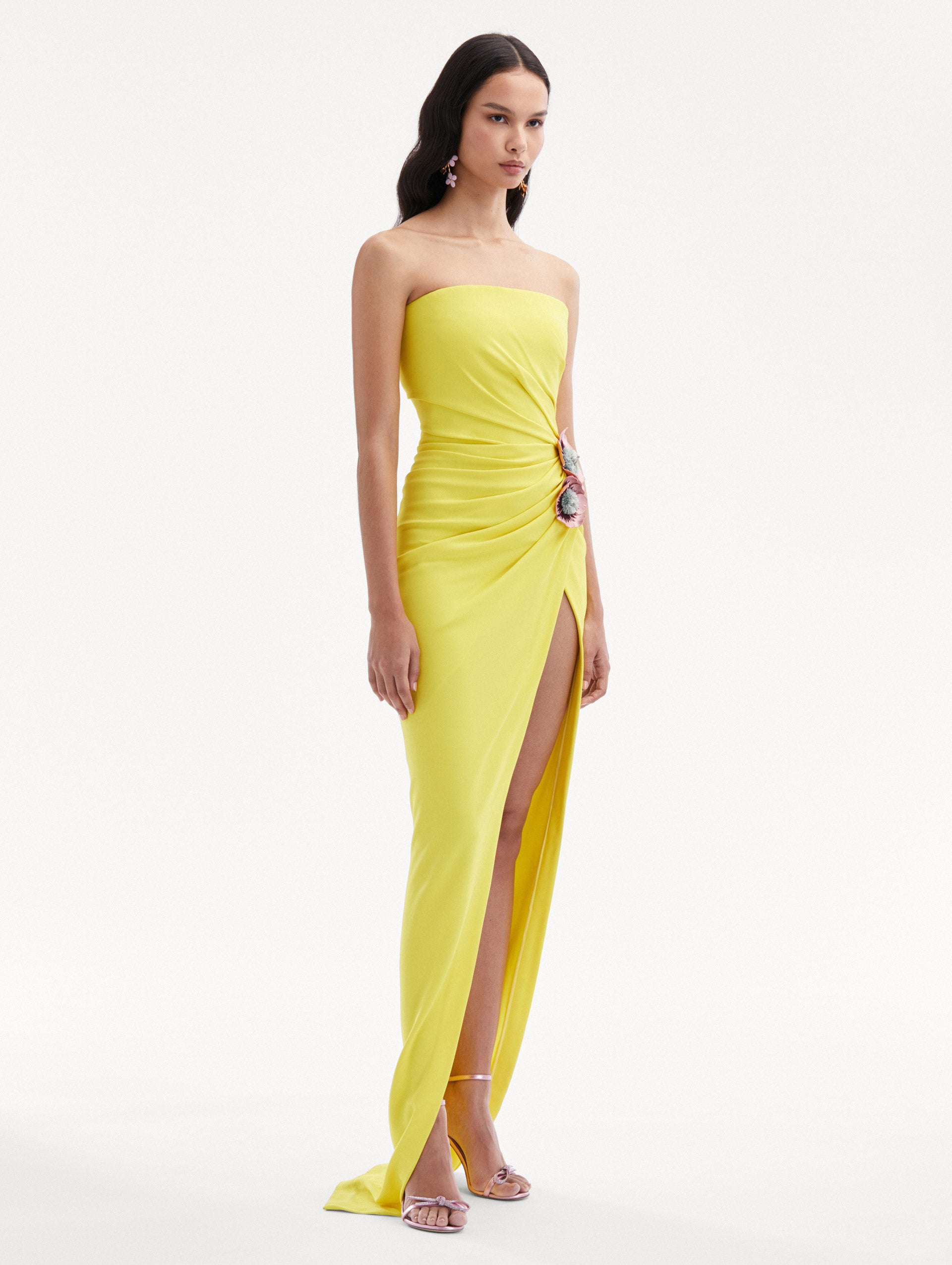 Poppy Embroidered High Slit Gown Side View