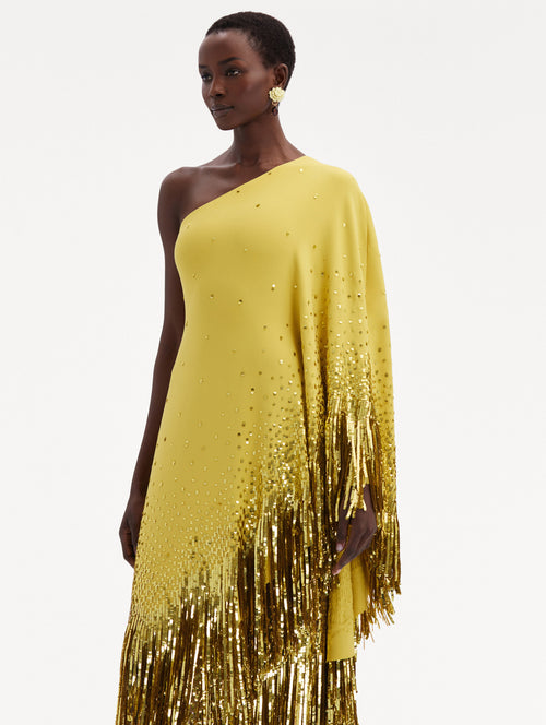 One Shoulder Sequin Fringe Caftan Side View