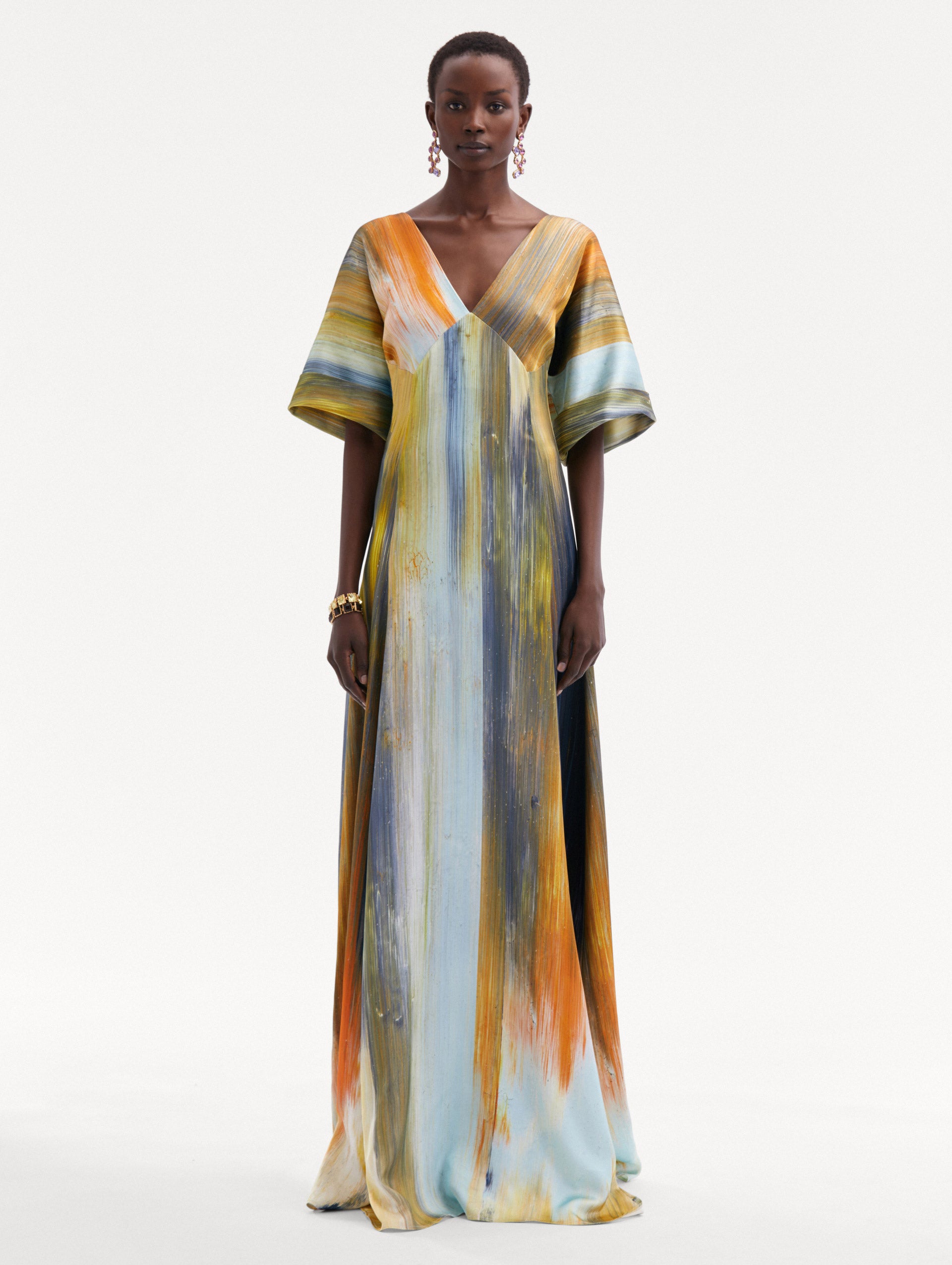 Abstract Brushstroke Marocaine Gown Front View