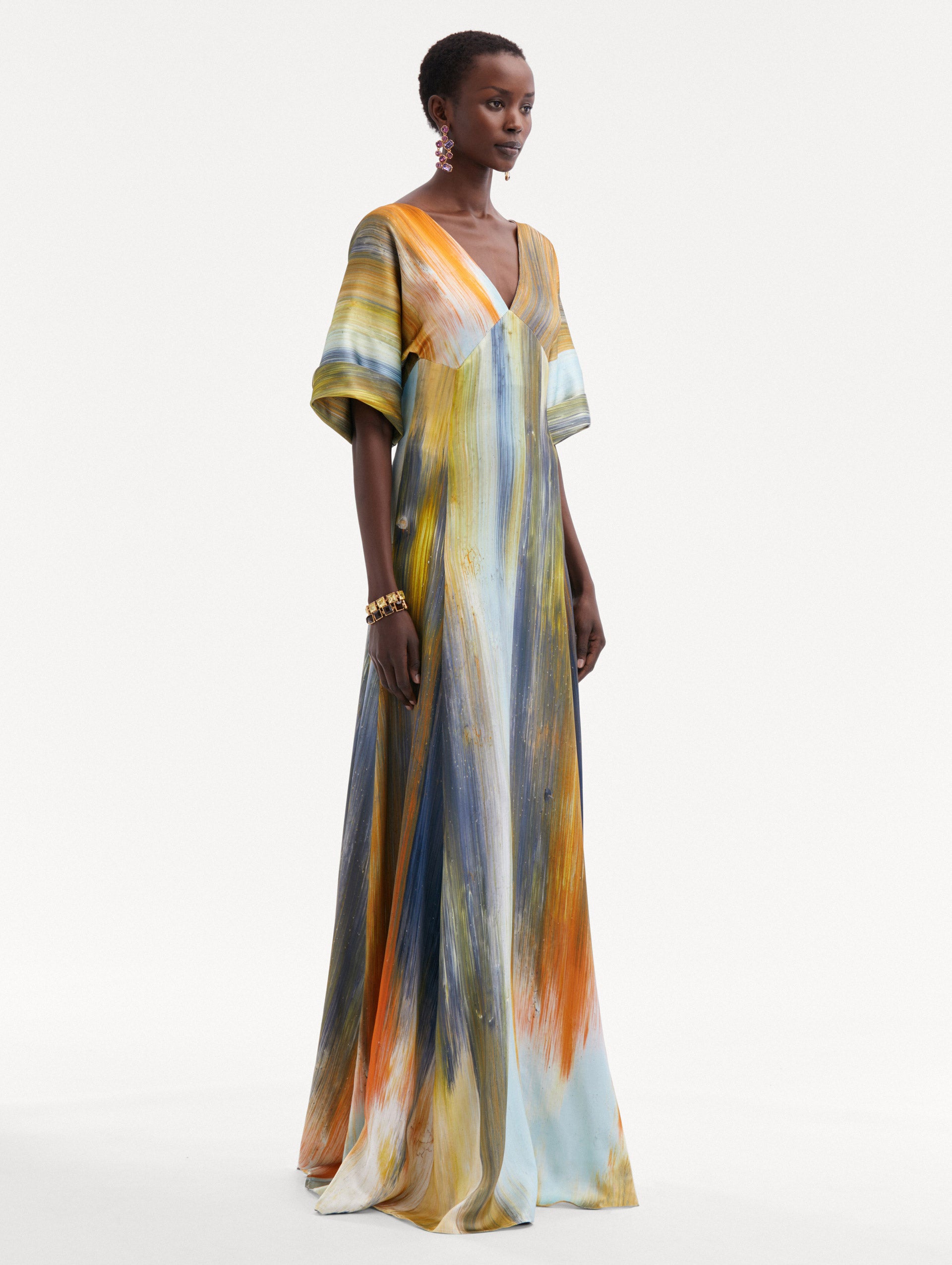 Abstract Brushstroke Marocaine Gown Side View