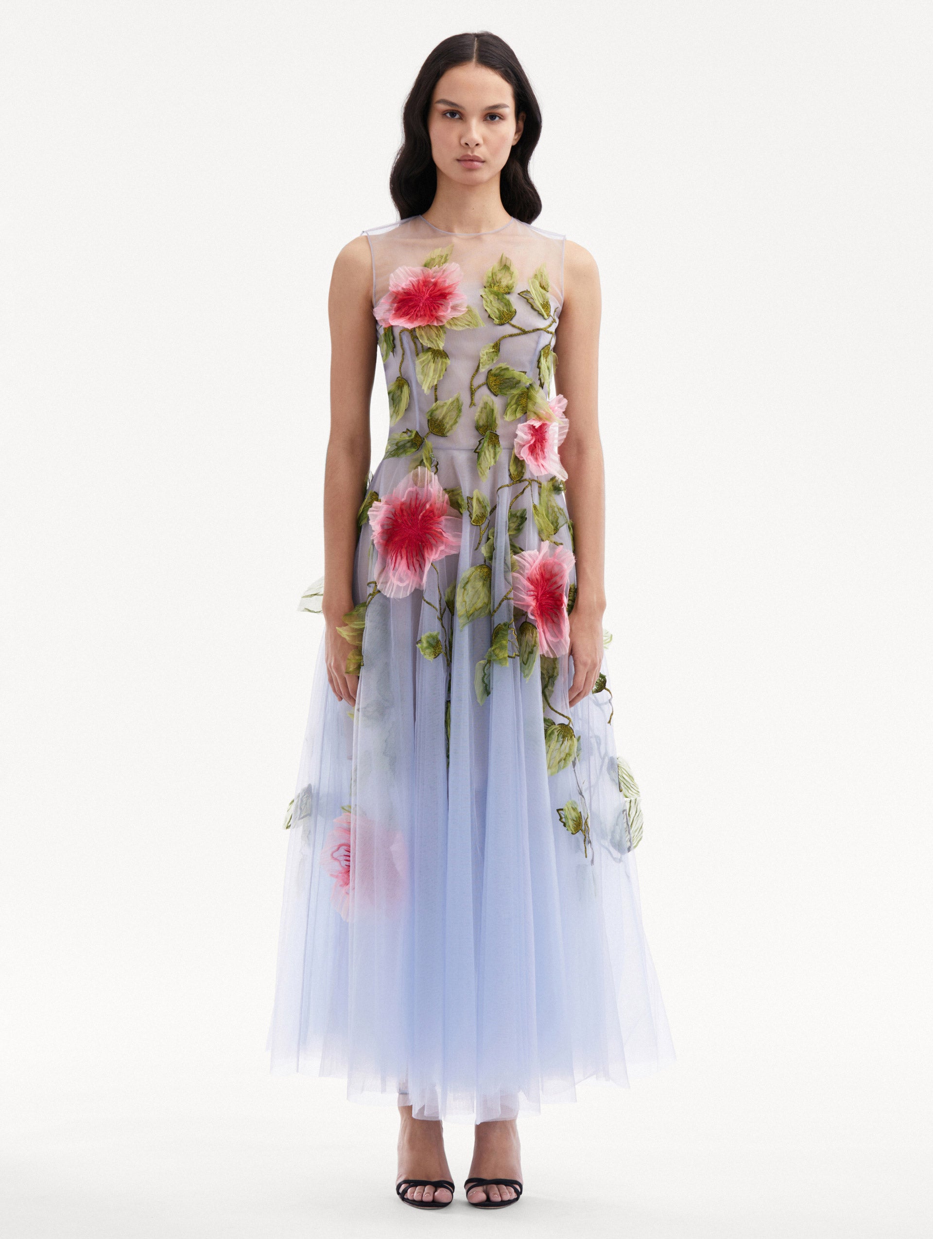 Hibiscus Embroidered Gown Front View