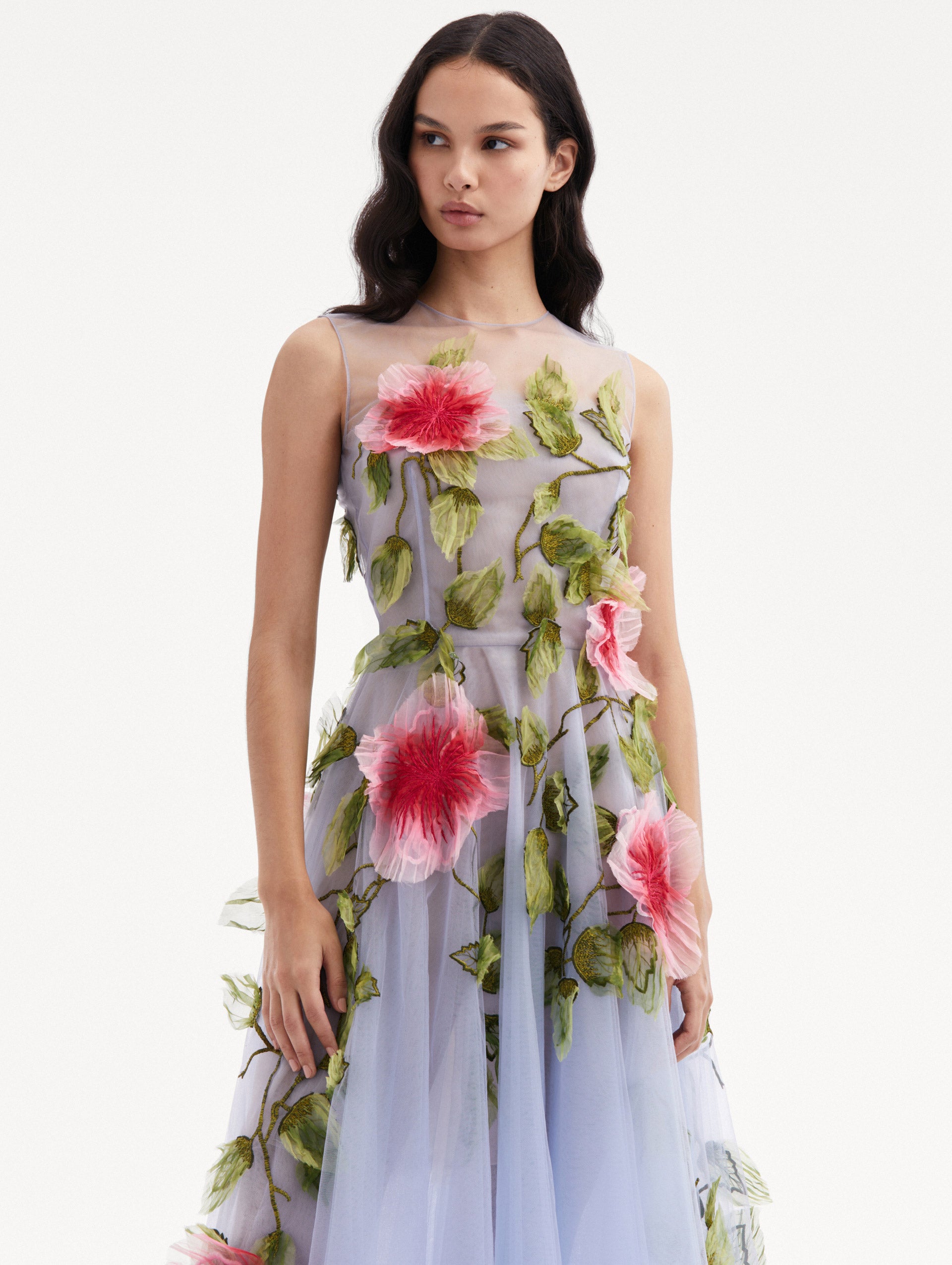 Hibiscus Embroidered Gown Zoom View