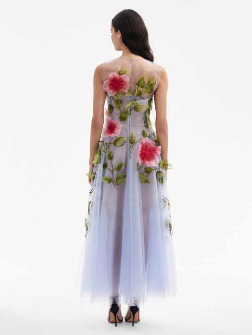 Hibiscus Embroidered Gown Back View