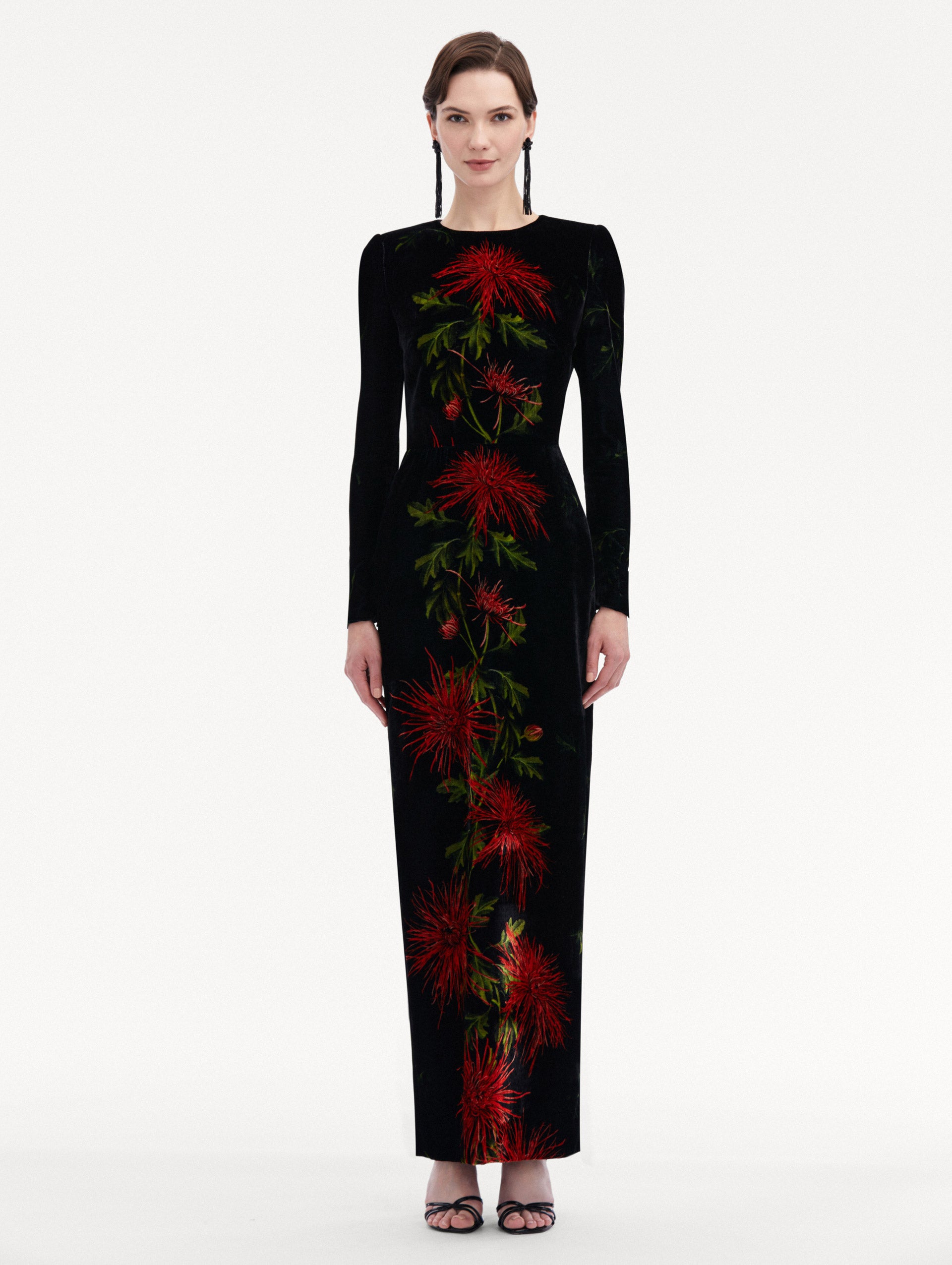 Chrysanthemum Stripe Velvet Gown Front View