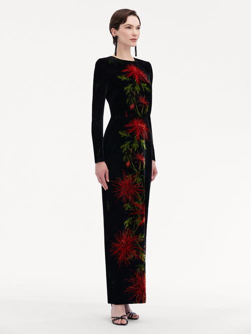 Chrysanthemum Stripe Velvet Gown Side View