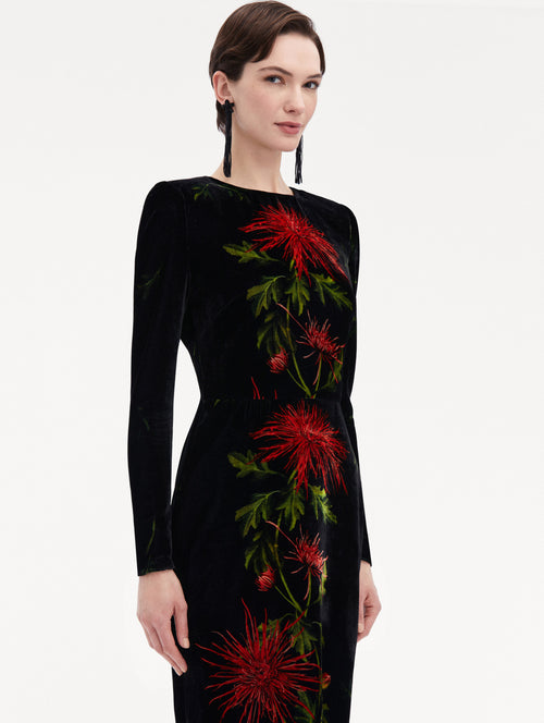 Chrysanthemum Stripe Velvet Gown Zoom View