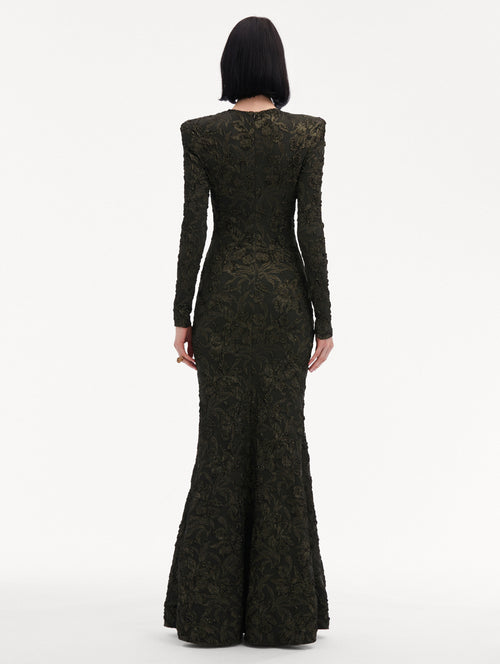 Metallic Orchid Jacquard Gown Back View