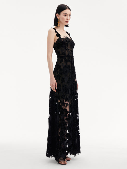 Peony Velvet Guipure Sleeveless Gown Side View