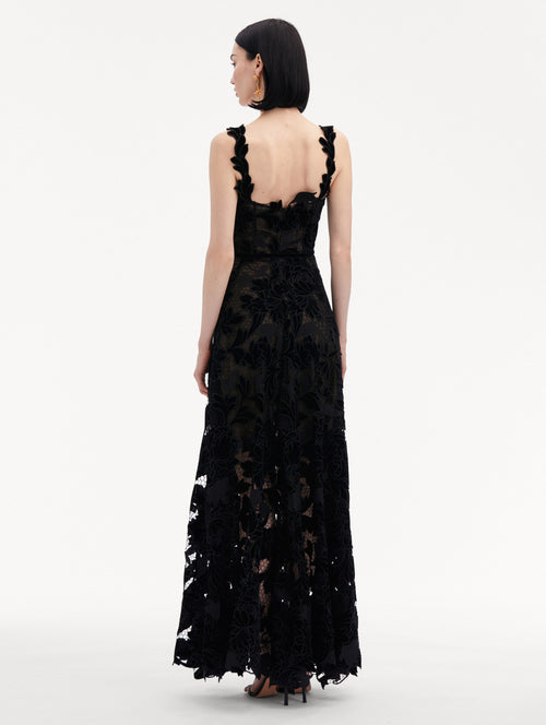 Peony Velvet Guipure Sleeveless Gown Back View