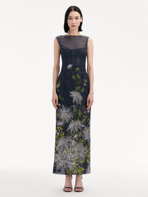 Chrysanthemum Fil Coupe Column Gown Front View