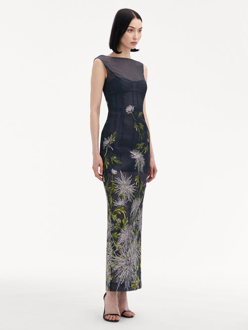 Chrysanthemum Fil Coupe Column Gown Side View