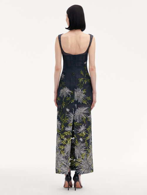 Chrysanthemum Fil Coupe Column Gown Back View