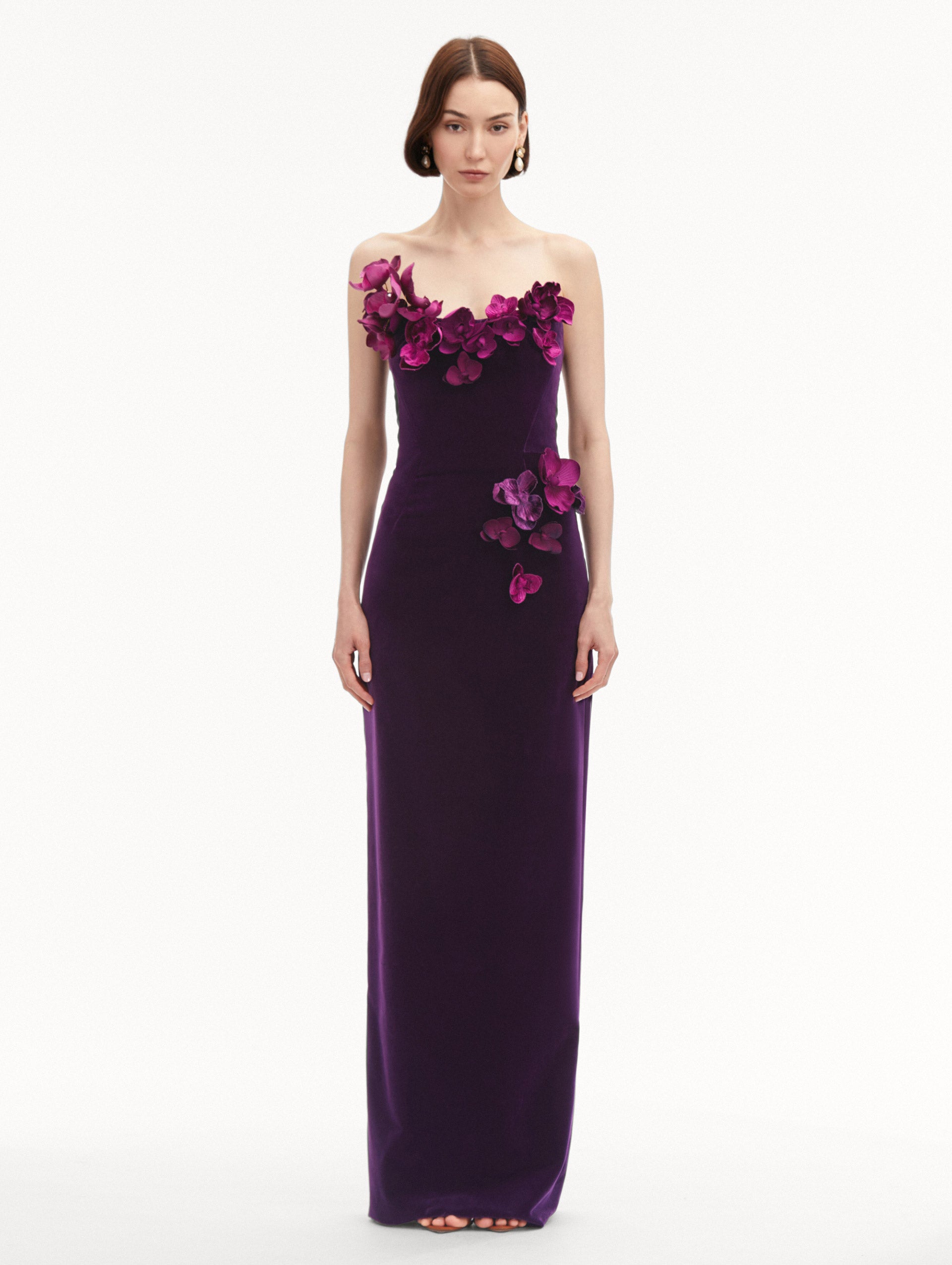 Orchid Embroidered Velvet Gown
Front View