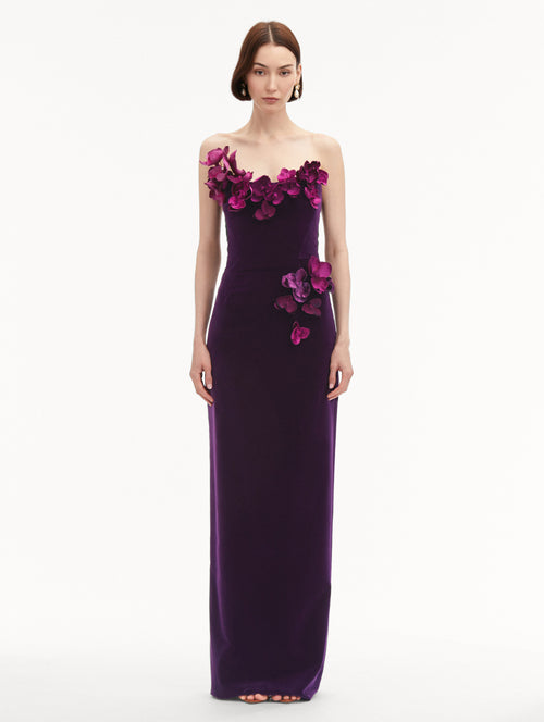 Orchid Embroidered Velvet Gown
Front View