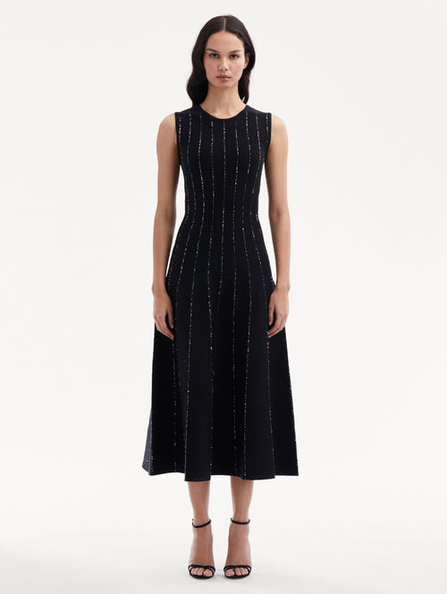 Sequin Embroidered Knit Dress Front View