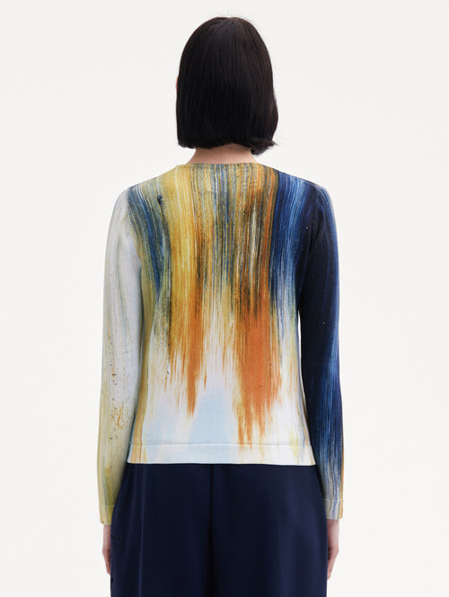 Abstract Brushstroke Printed Cardigan Back View