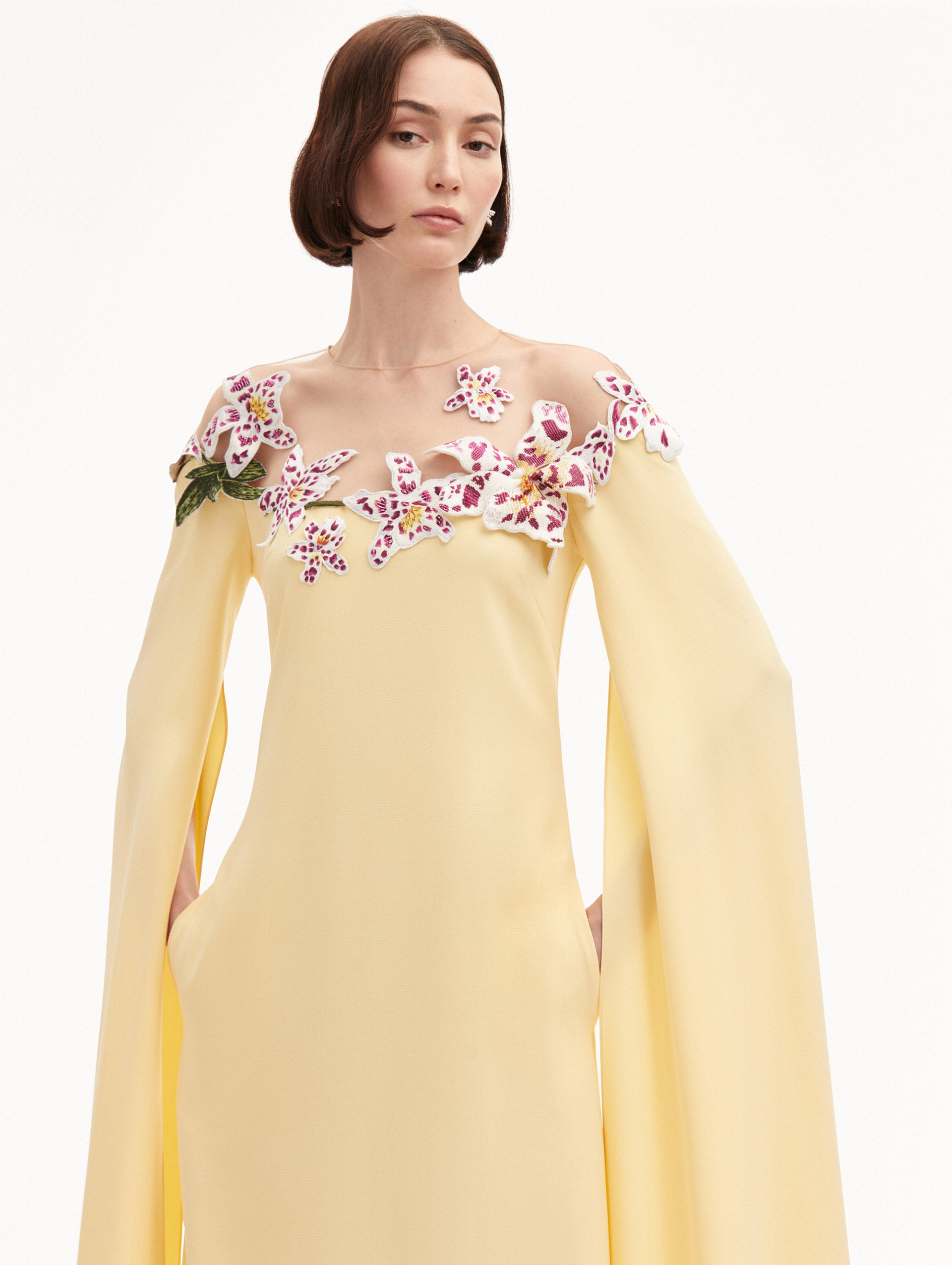 Watercolor Orchid Illusion Neckline Caftan Zoom View